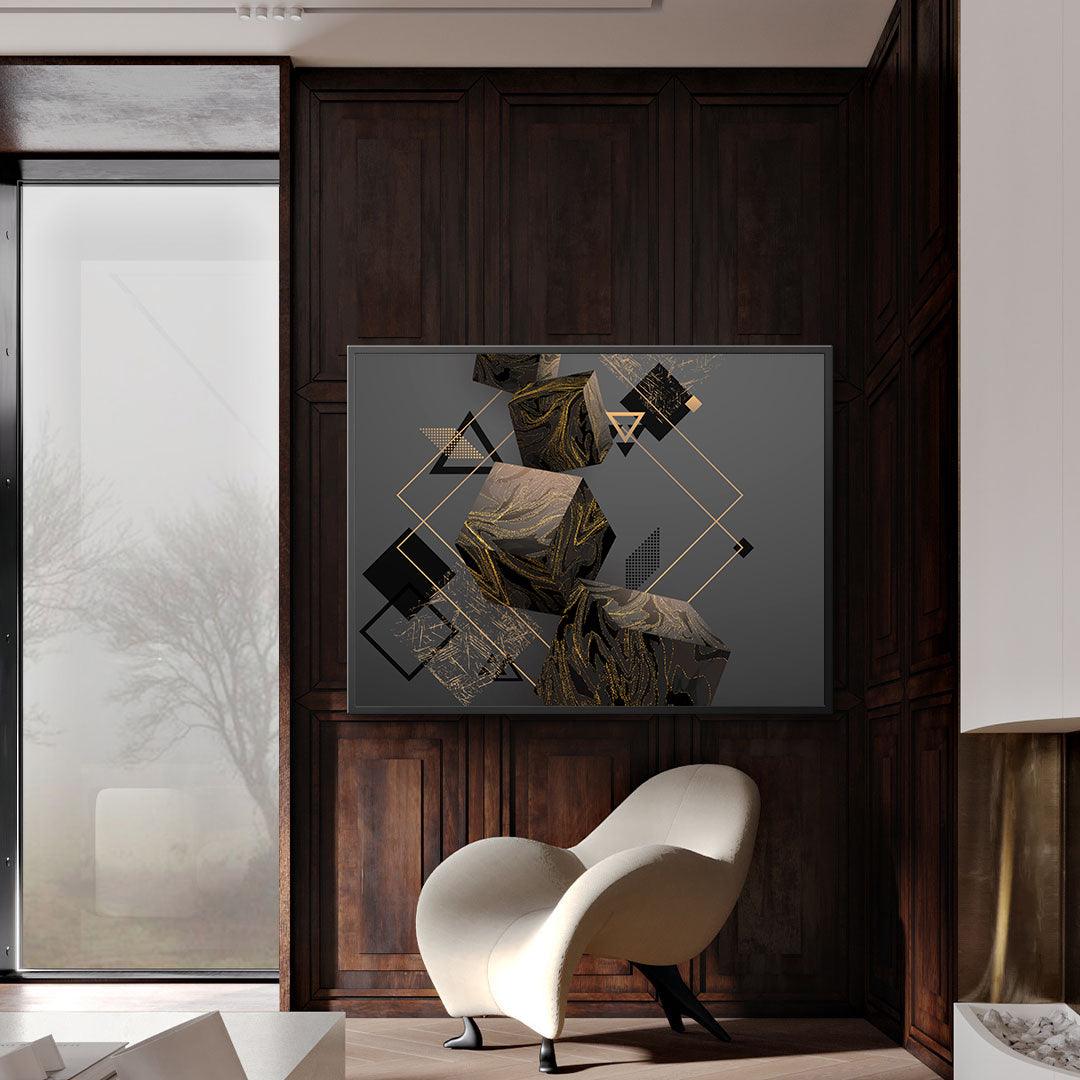 Canvas Painting - Gold and Black Cube