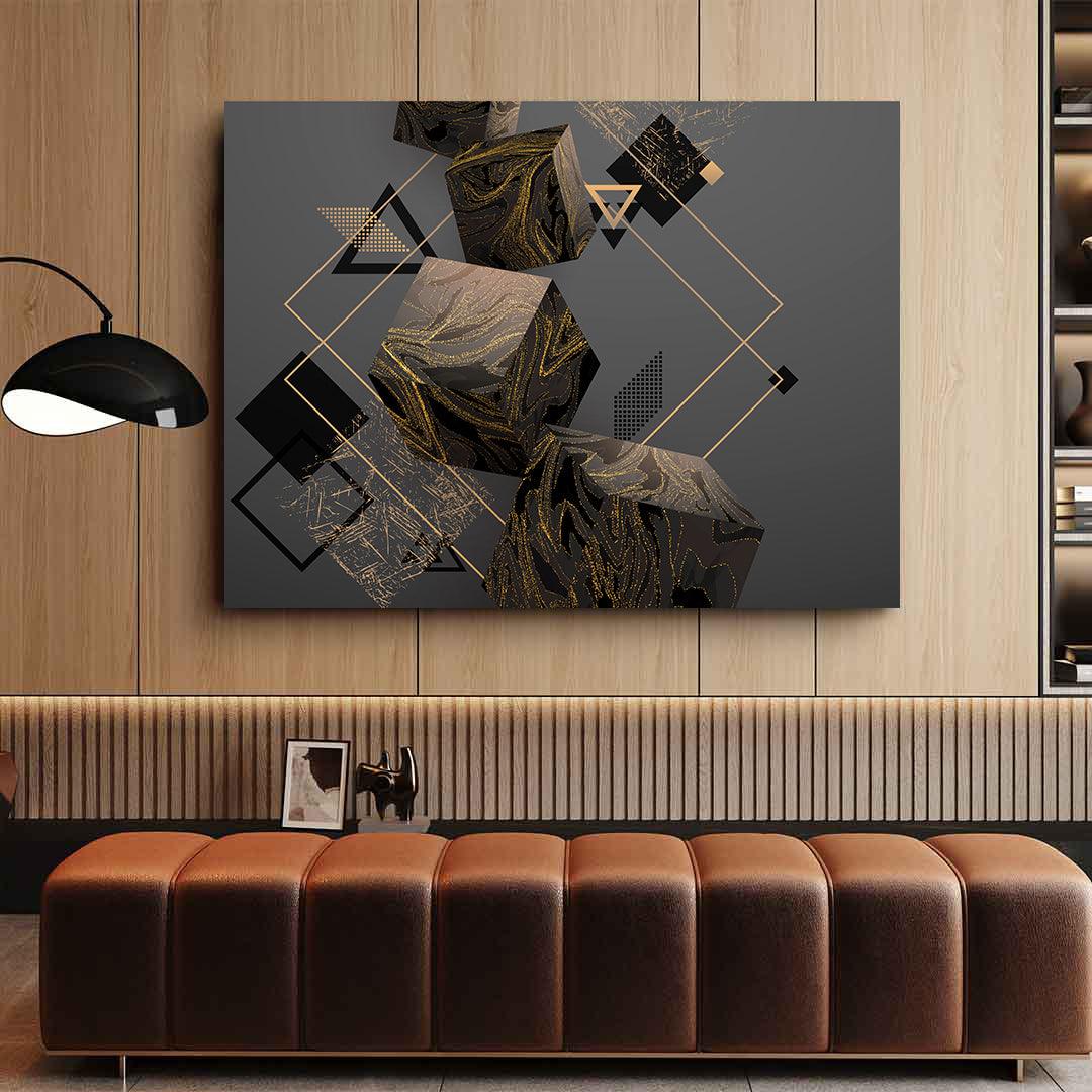 Canvas Painting - Gold and Black Cube
