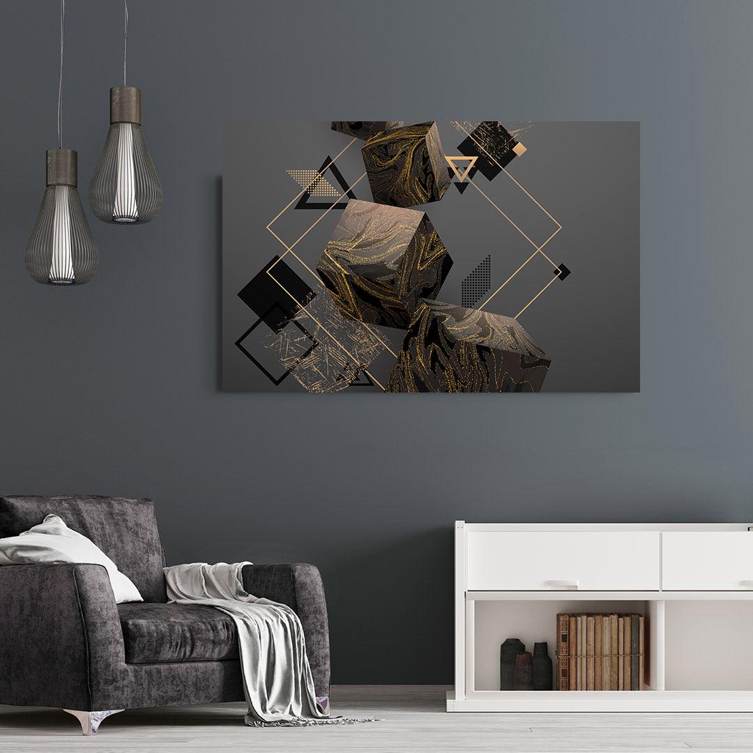 Canvas Painting - Gold and Black Cube