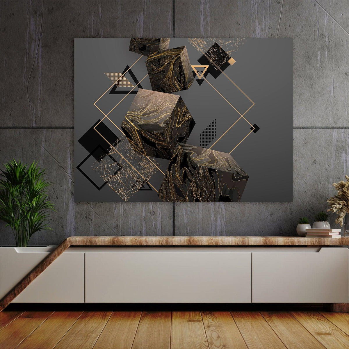 Canvas Painting - Gold and Black Cube