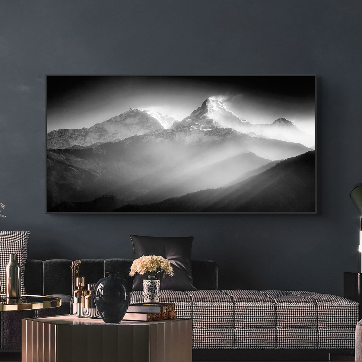 Canvas Painting - Black and White Mountains
