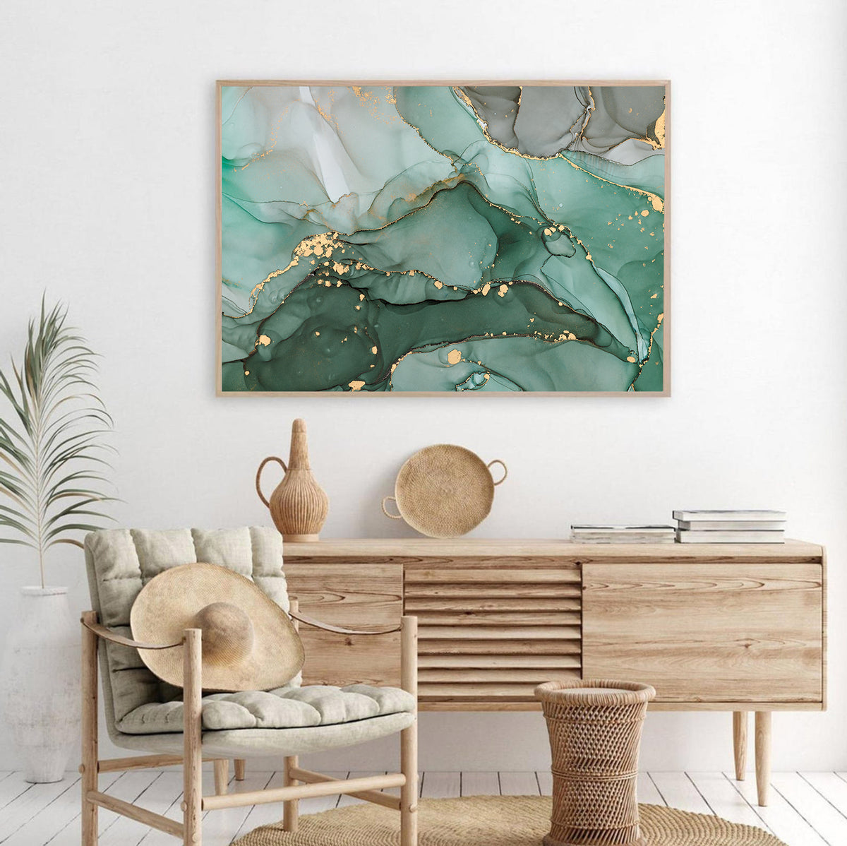 Canvas Painting - Green and Gold Abstract