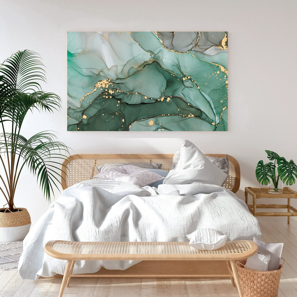 Canvas Painting - Green and Gold Abstract