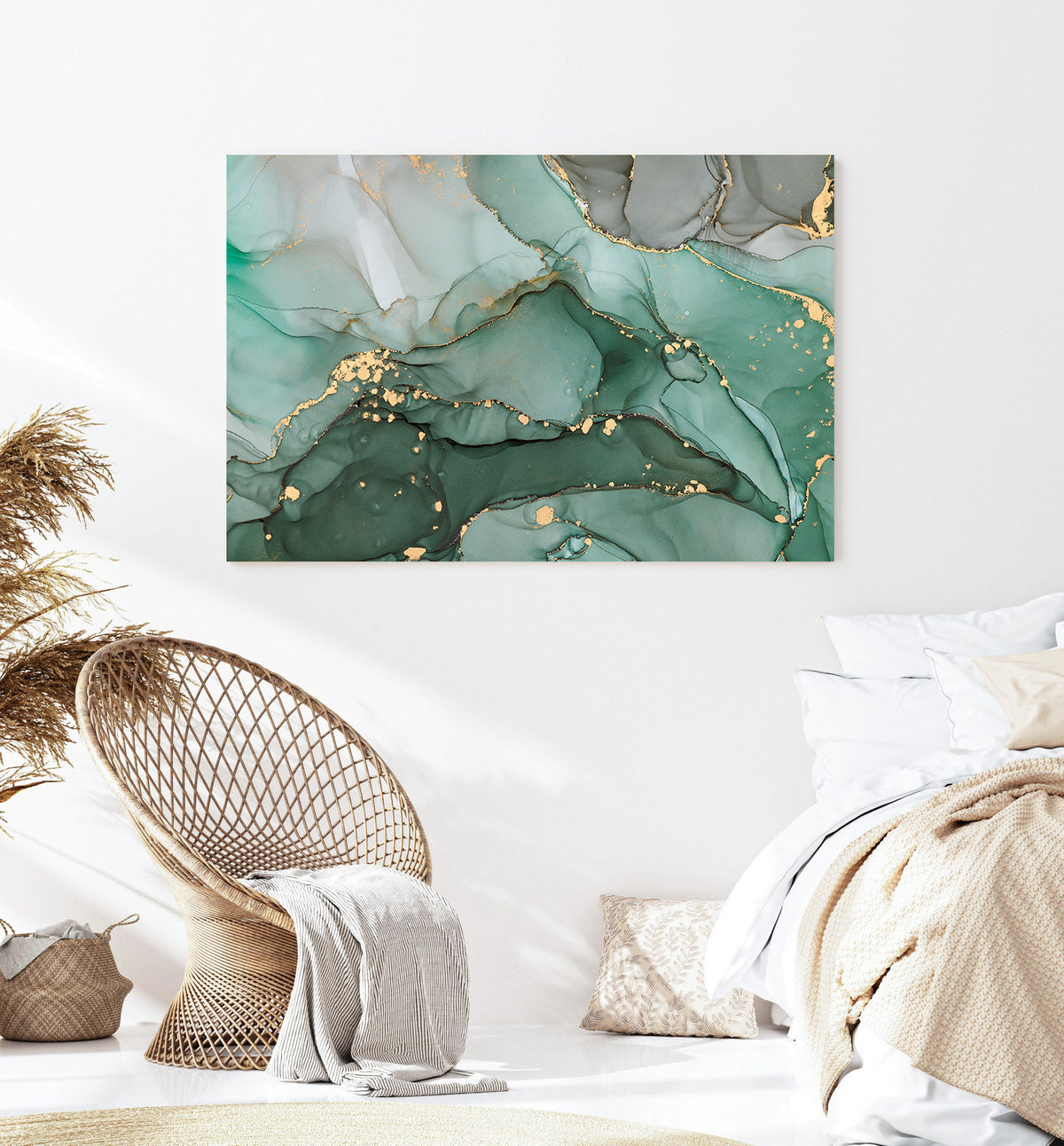 Canvas Painting - Green and Gold Abstract