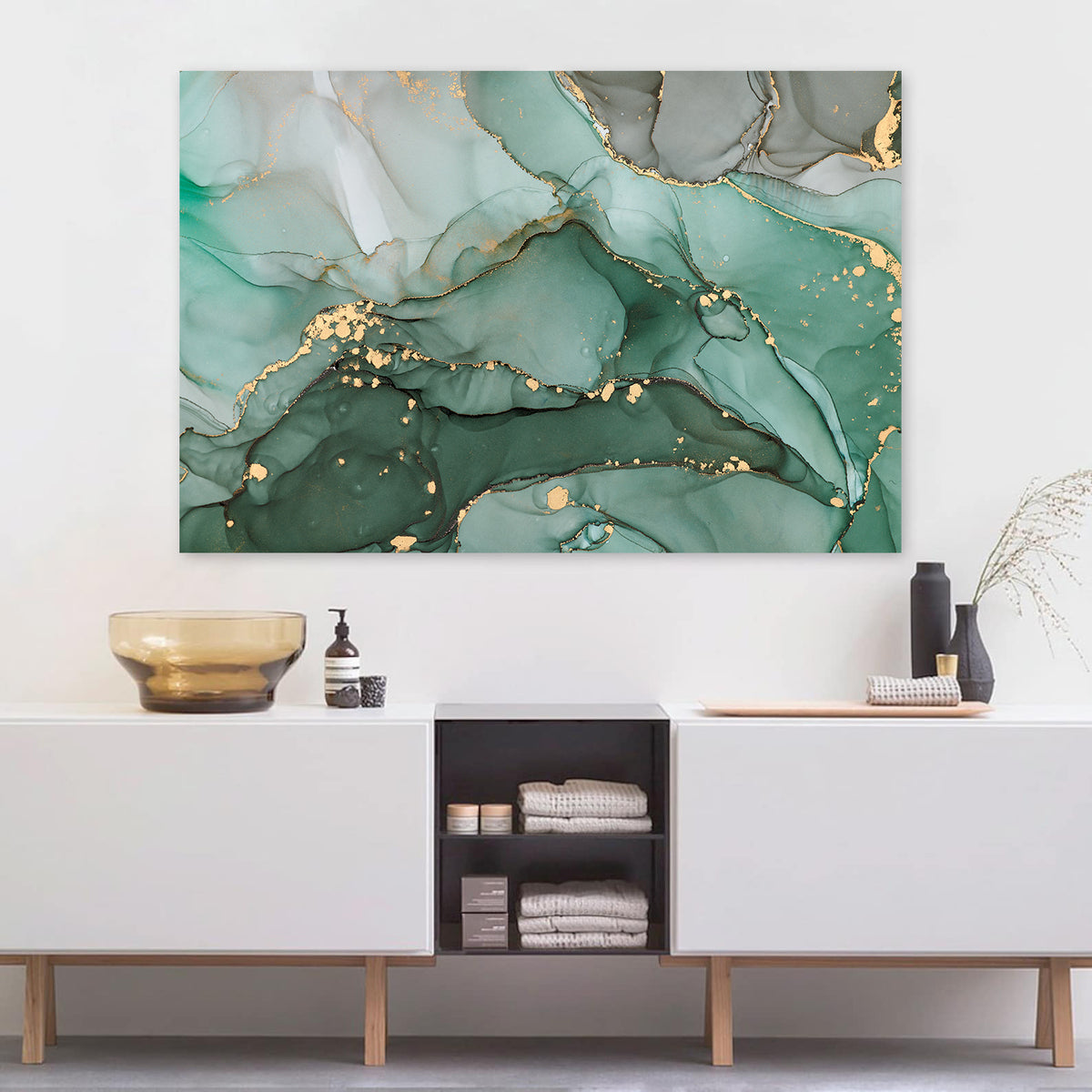 Canvas Painting - Green and Gold Abstract