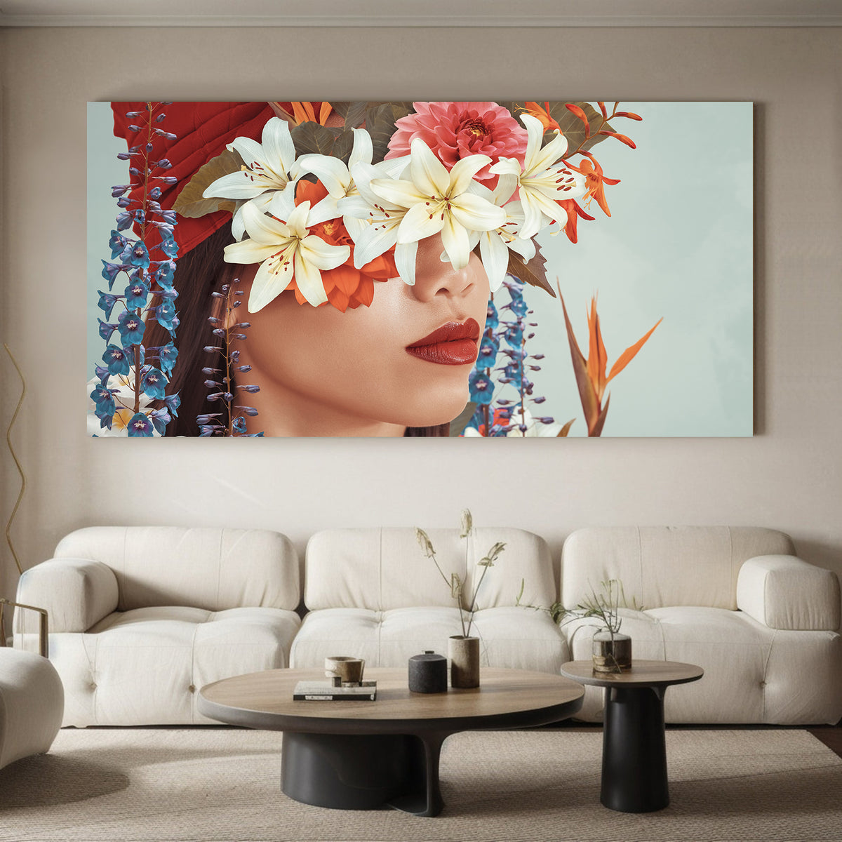 Canvas Painting - Portrait with Flowers