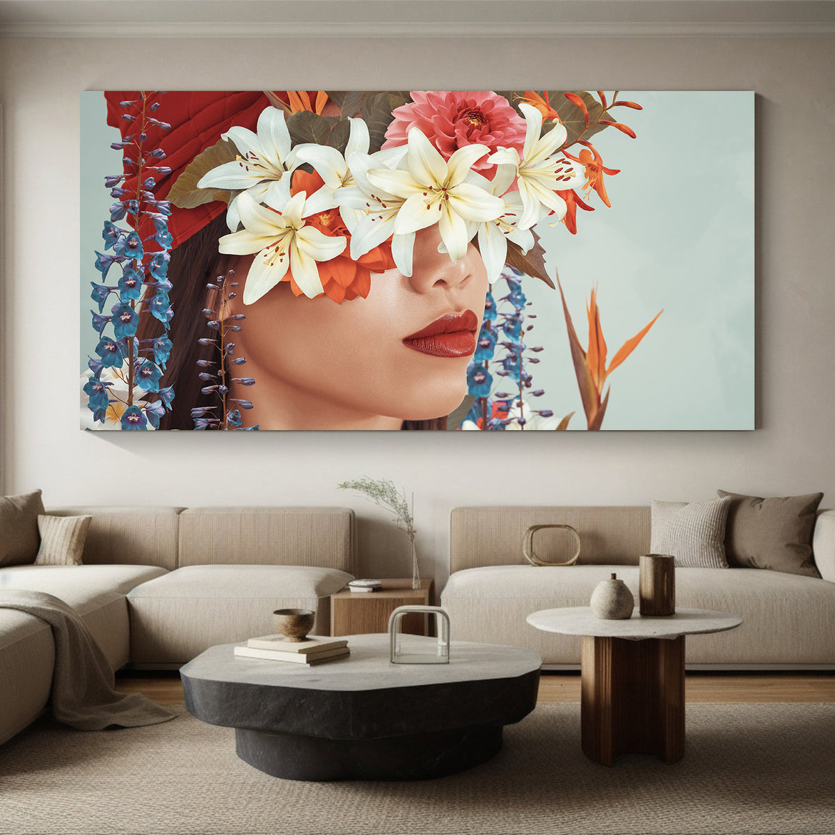 Canvas Painting - Portrait with Flowers