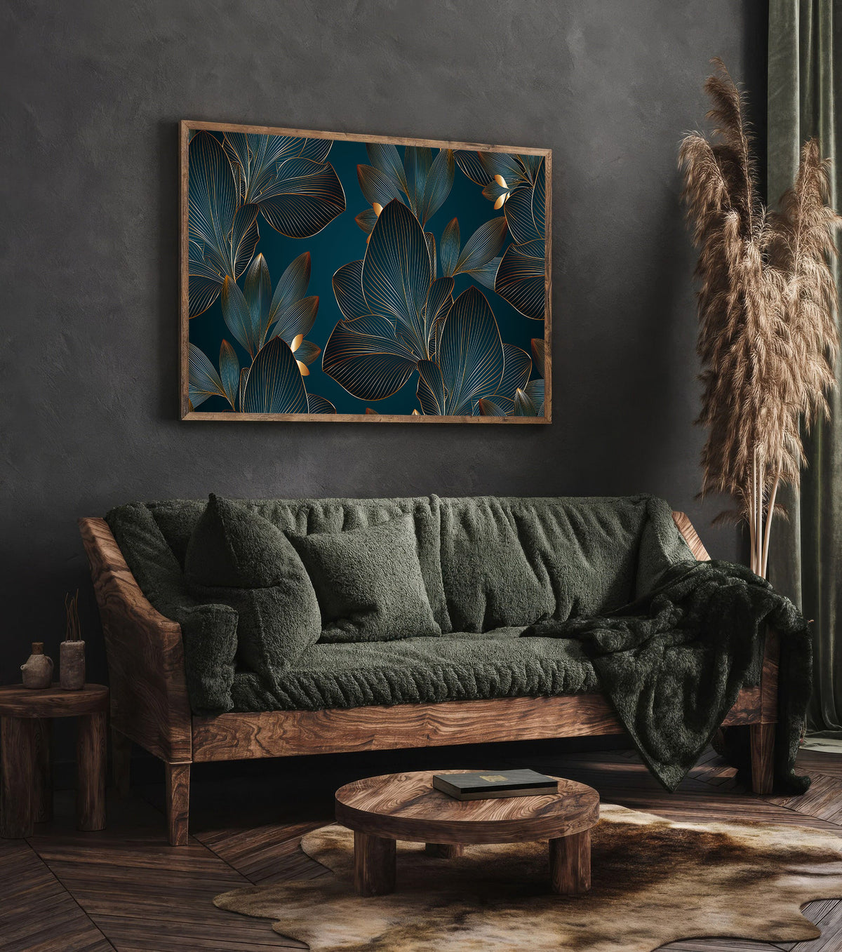 Canvas Painting - Green and Gold Leaves
