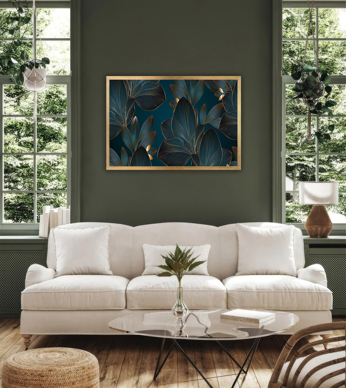 Canvas Painting - Green and Gold Leaves
