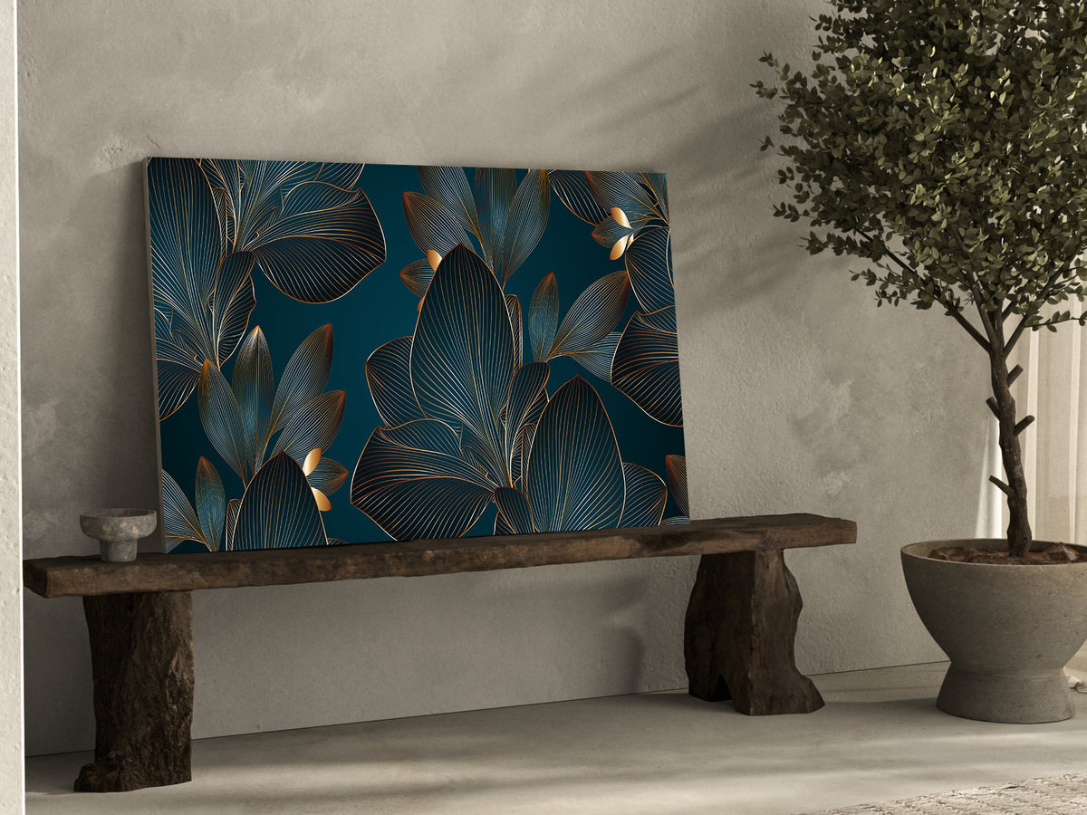 Canvas Painting - Green and Gold Leaves