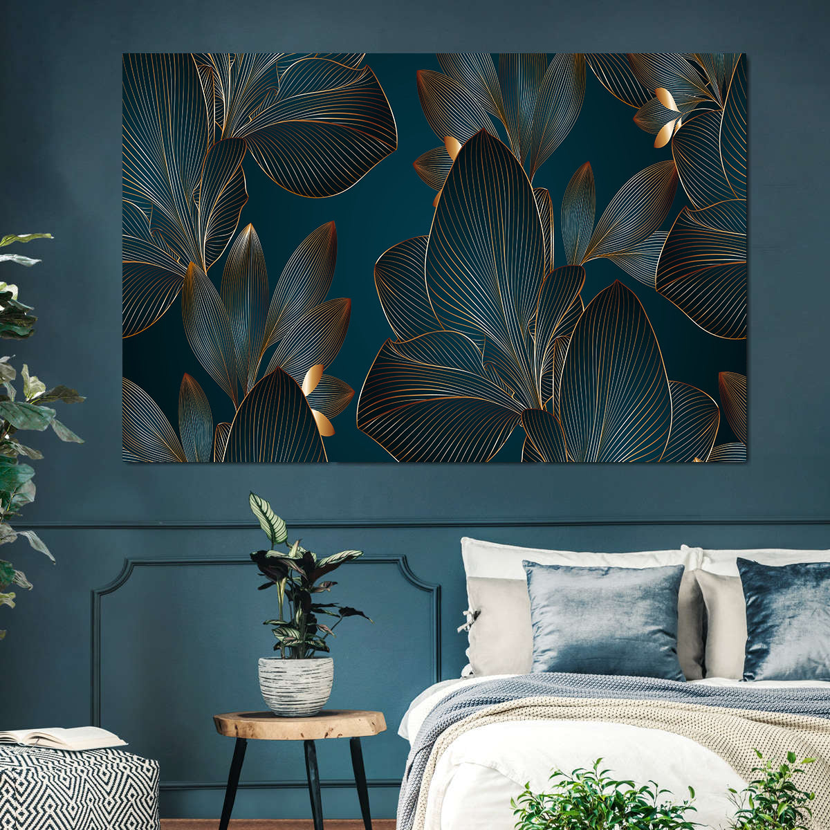 Canvas Painting - Green and Gold Leaves