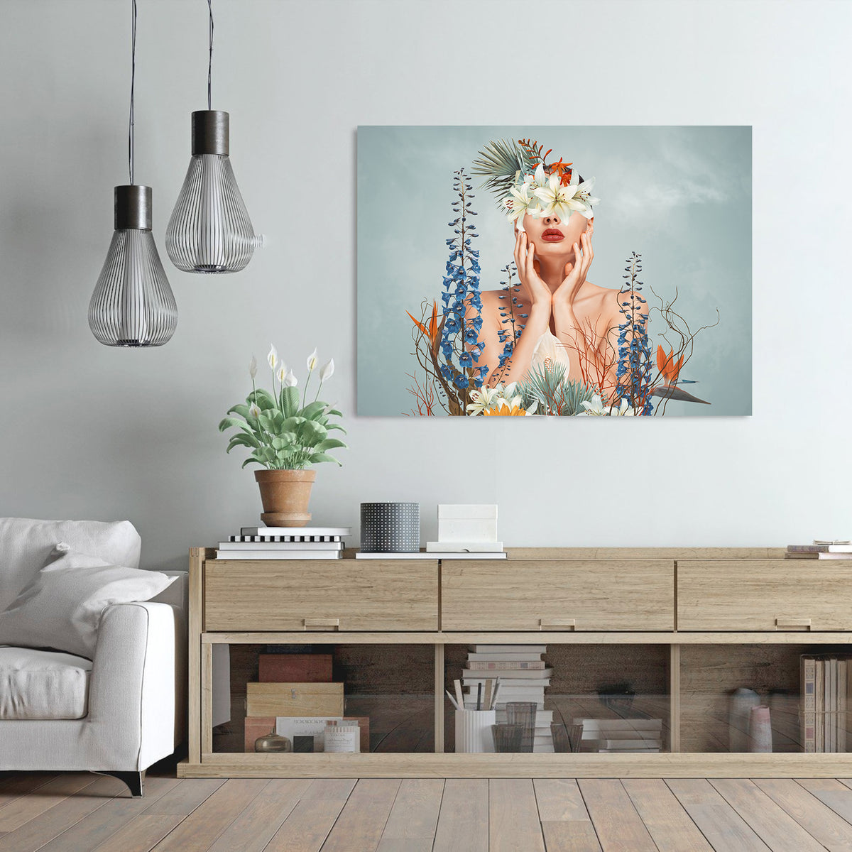 Canvas Painting - Portrait with Flowers