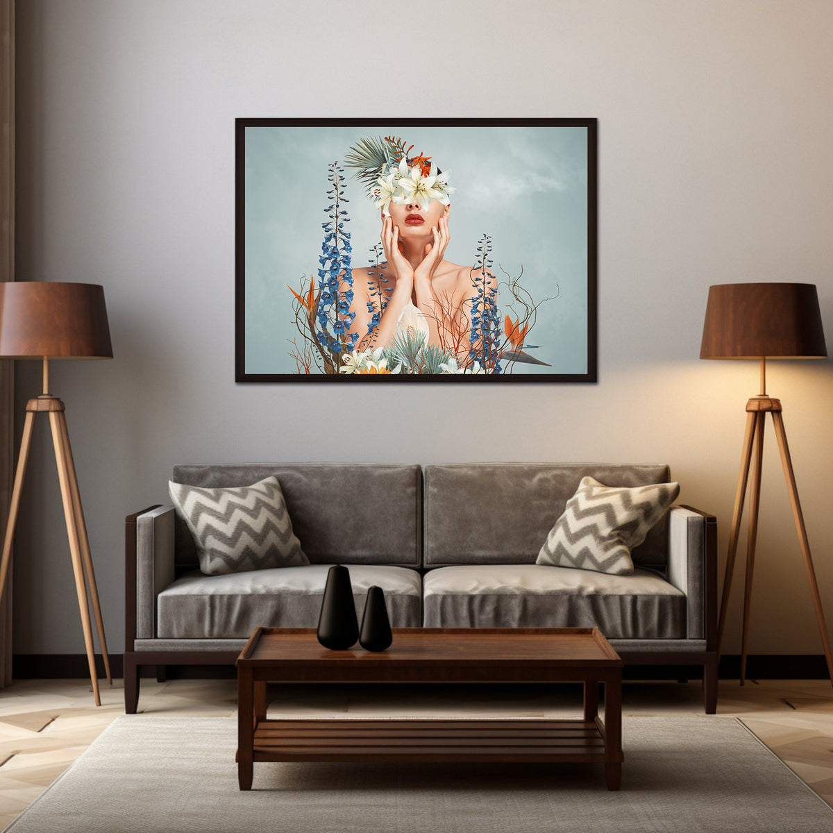 Canvas Painting - Portrait with Flowers