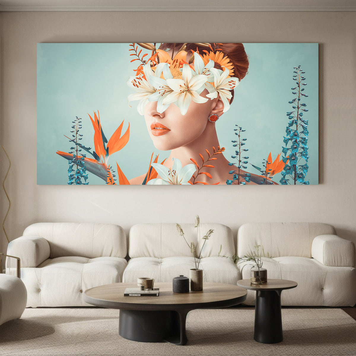 Canvas Painting - Portrait with Flowers