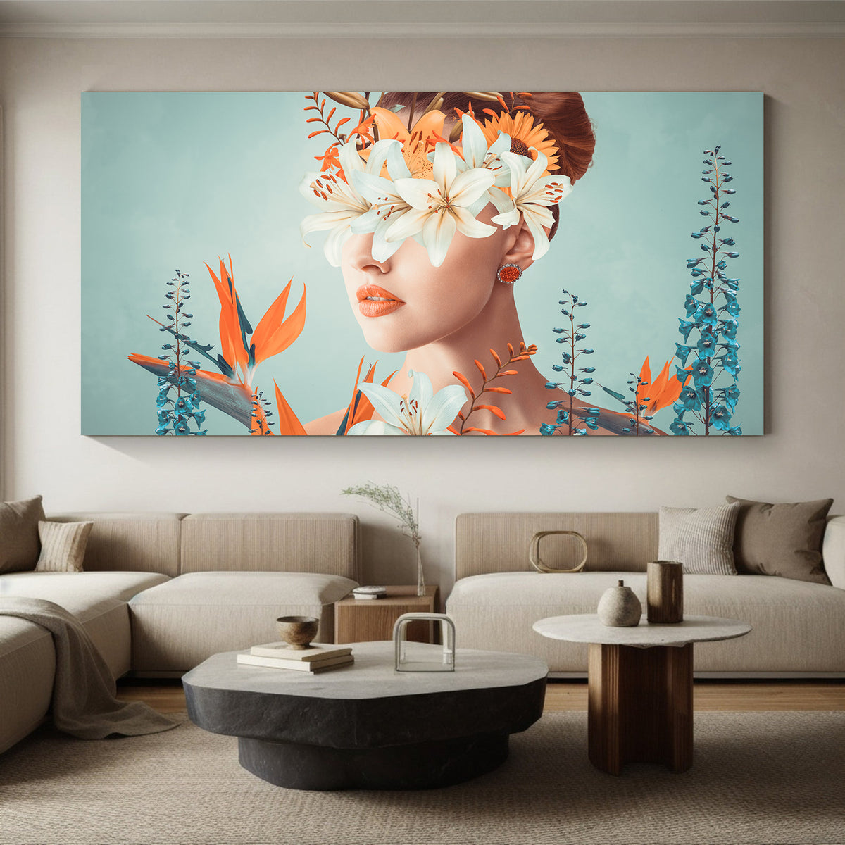 Canvas Painting - Portrait with Flowers
