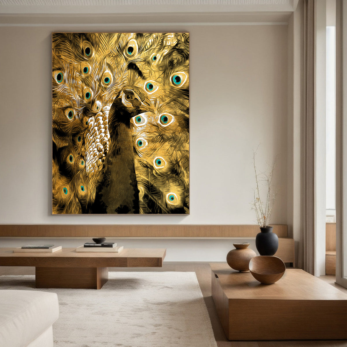 Canvas Painting - Peacock with Golden Feathers
