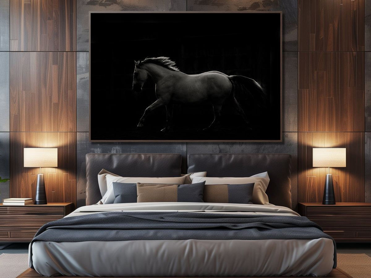 Canvas Painting - Black and White Stallion