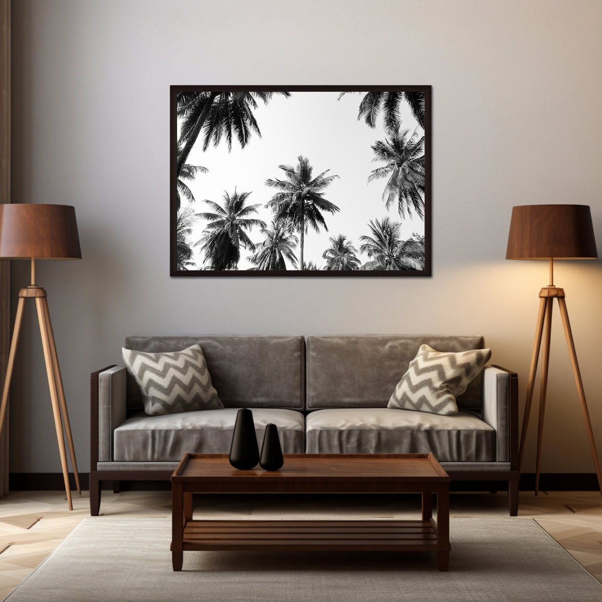 Canvas Painting - Palm Trees Black and White