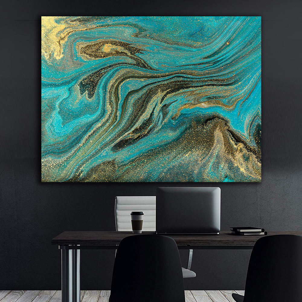 Canvas Painting - Green and Gold Abstract