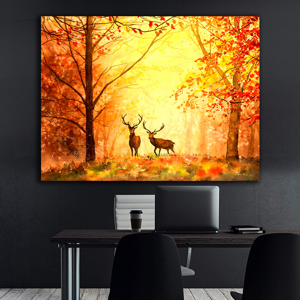 Canvas Painting - Deer in the Forest at Night