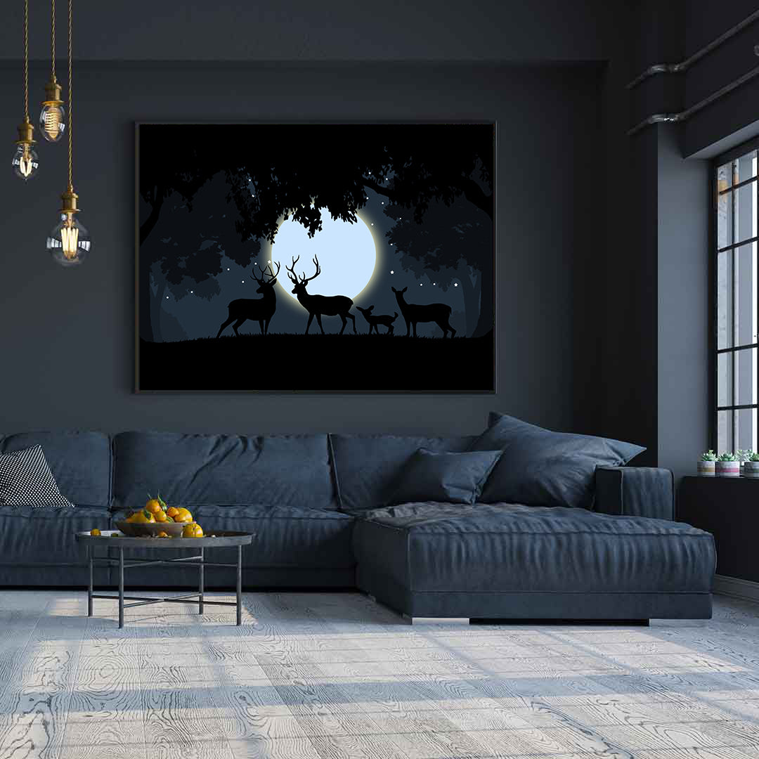 Canvas Painting - Deer at the Full Moon