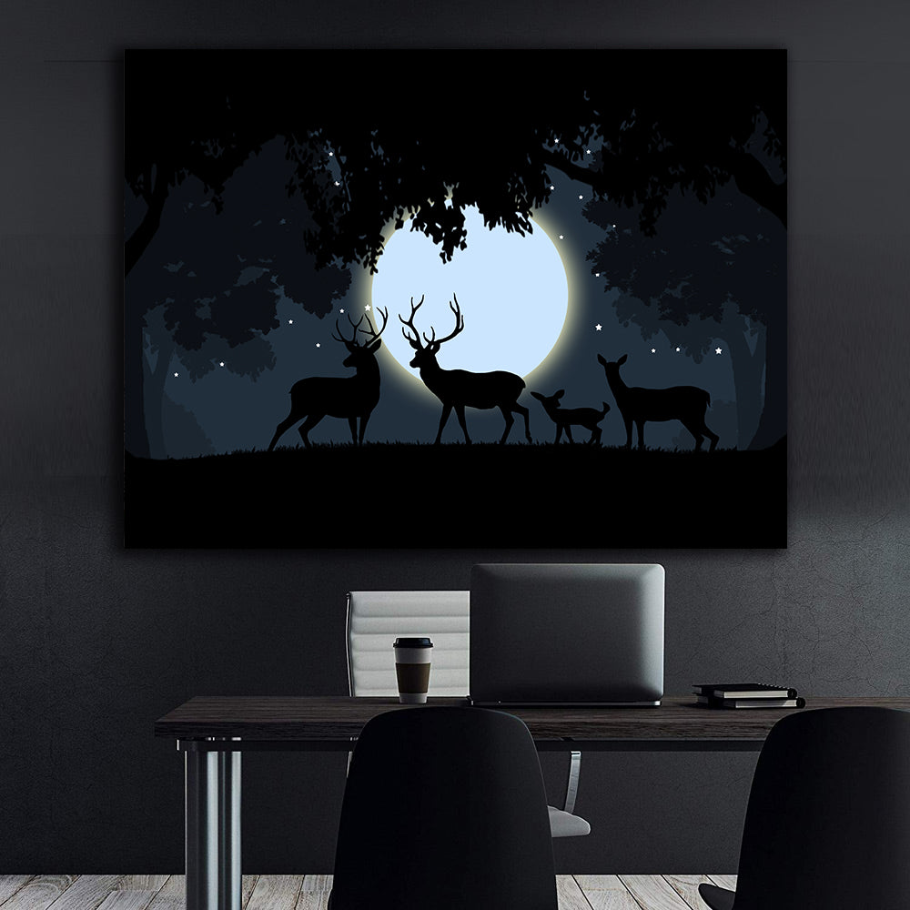 Canvas Painting - Deer at the Full Moon