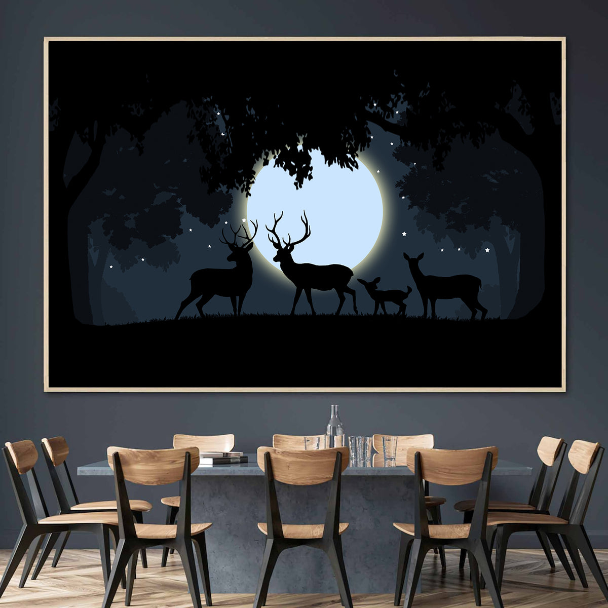 Canvas Painting - Deer at the Full Moon