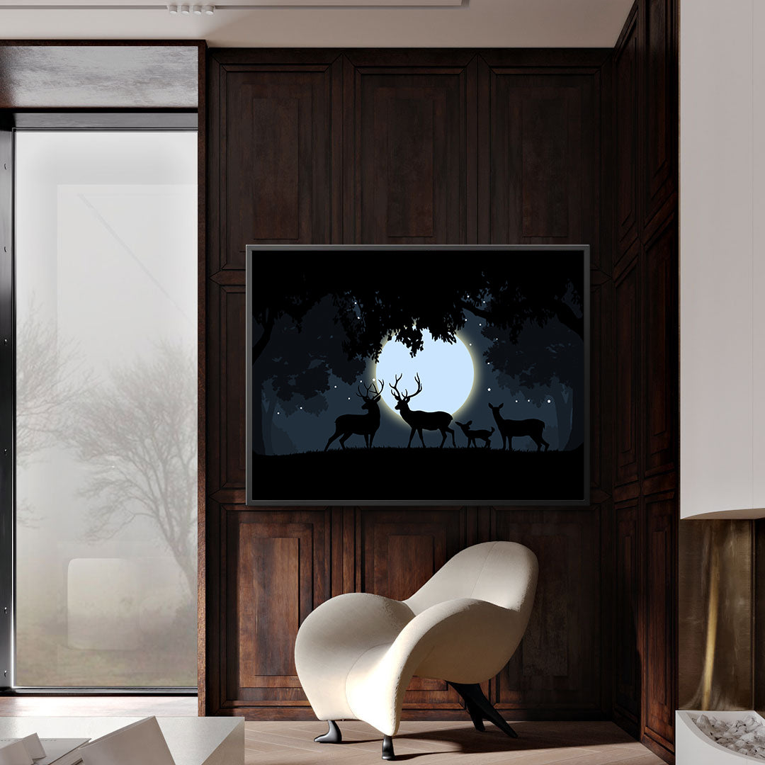 Canvas Painting - Deer at the Full Moon