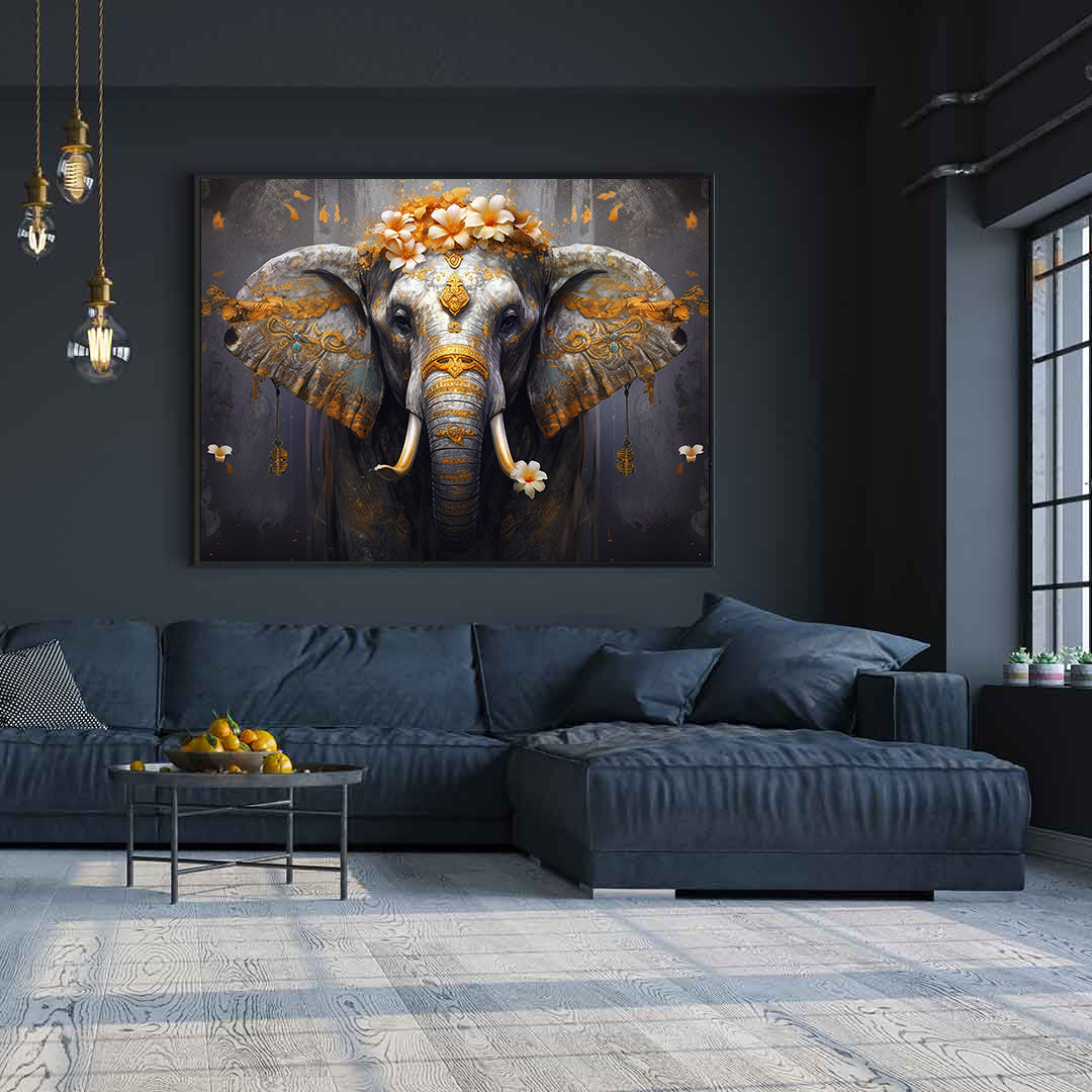 Canvas Painting - Elephant with Flowers