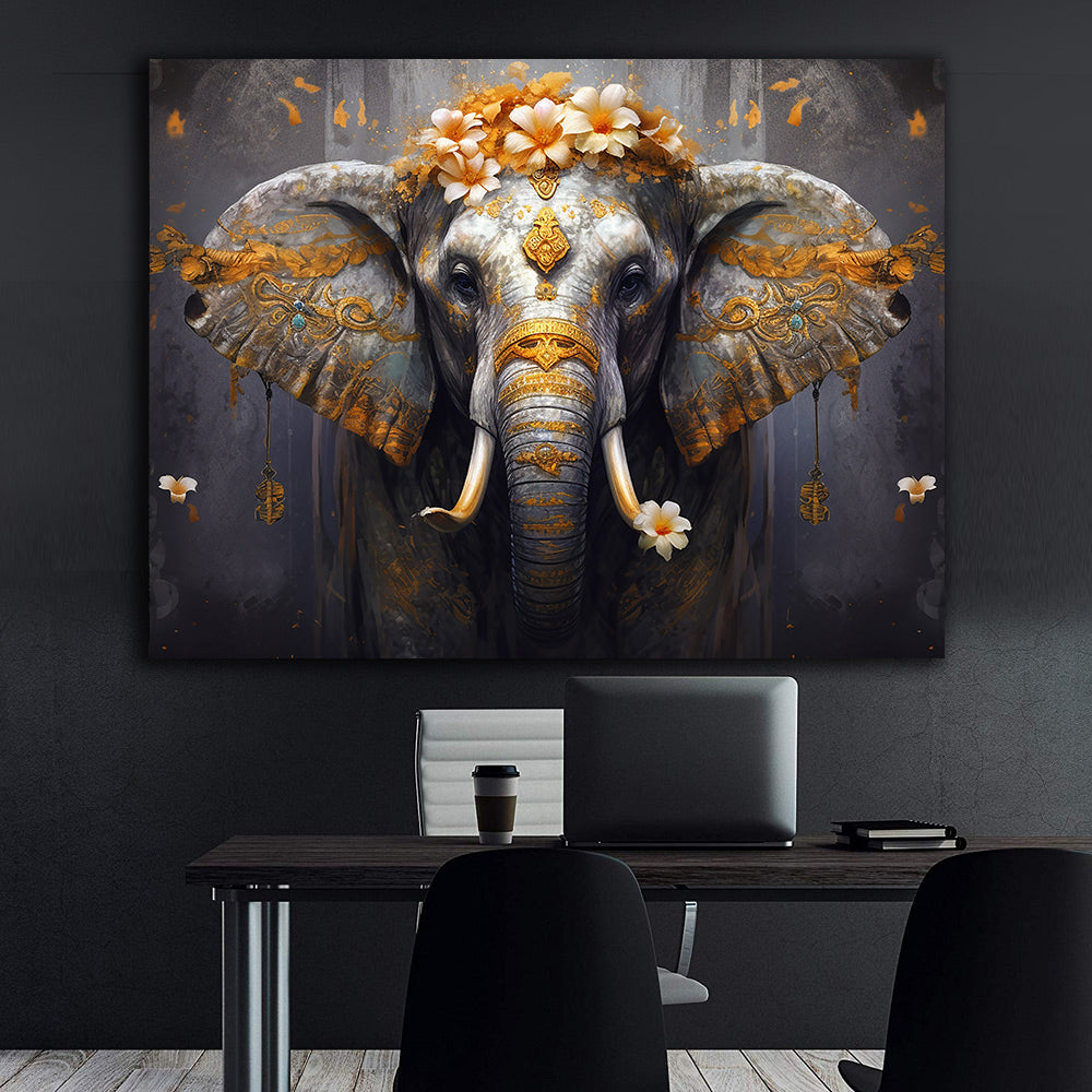 Canvas Painting - Elephant with Flowers