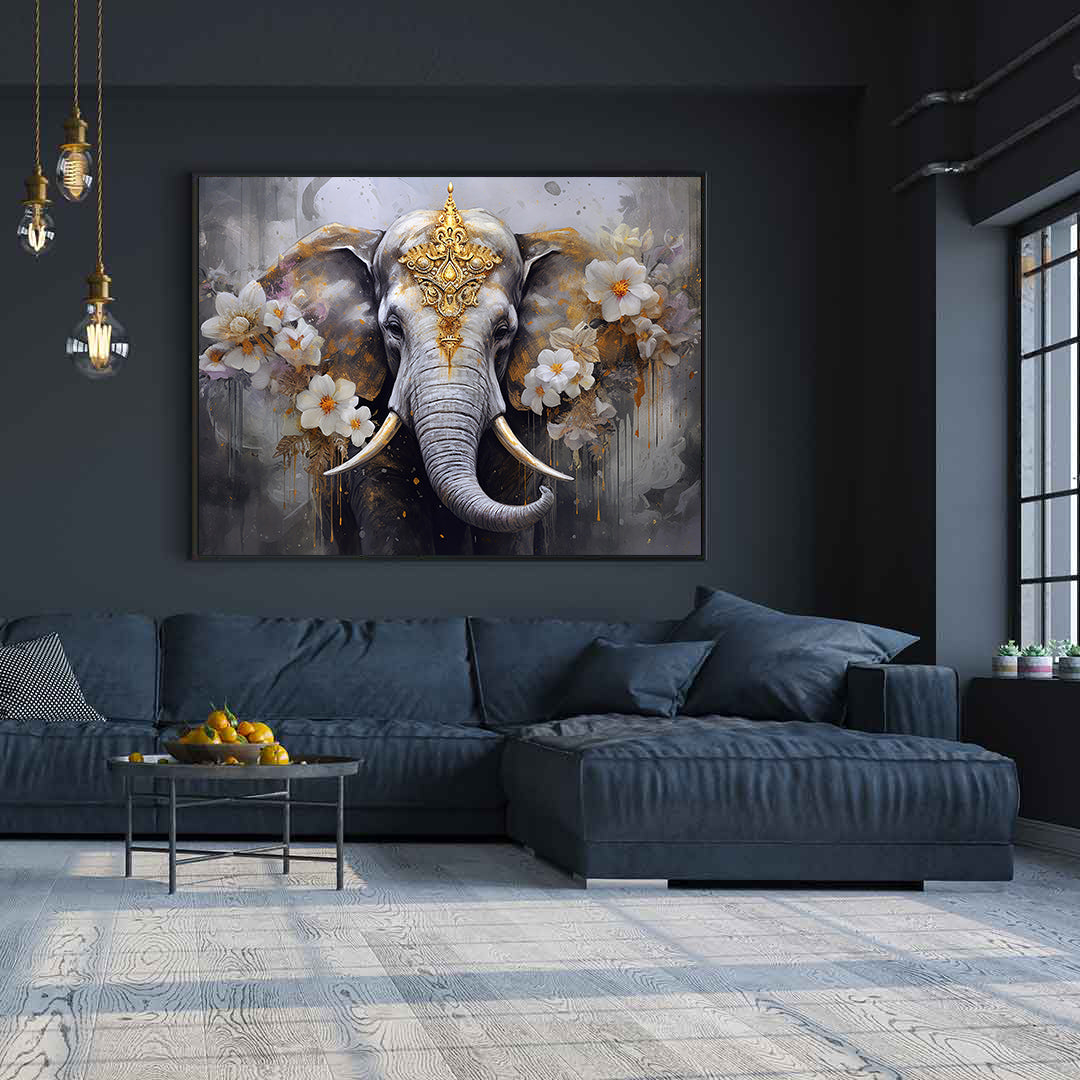 Canvas Painting - Elephant with Flowers