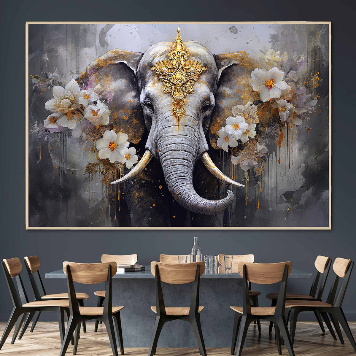 Canvas Painting - Elephant with Flowers