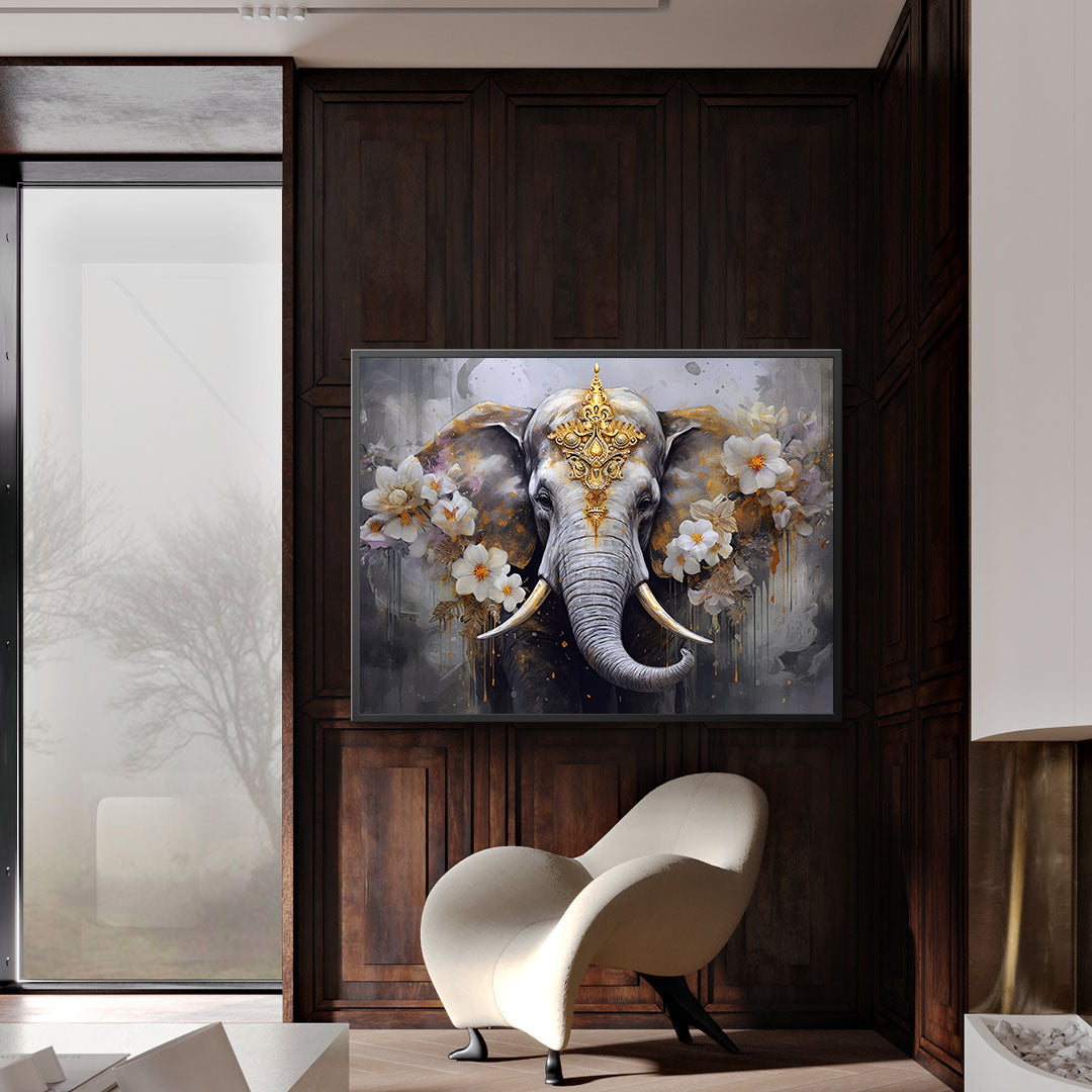 Canvas Painting - Elephant with Flowers