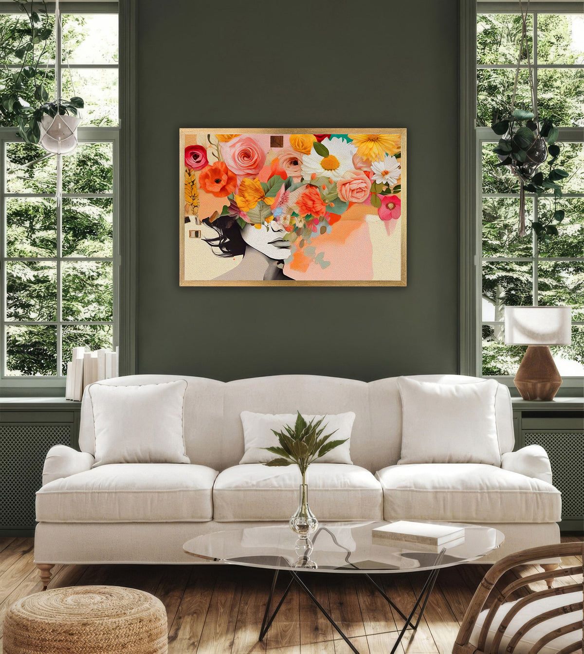 Canvas Painting - Portrait with Flowers