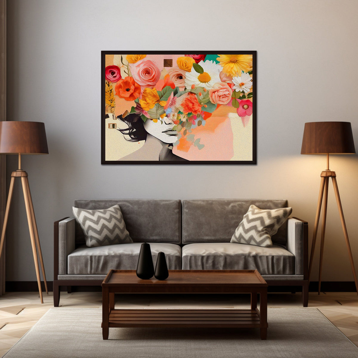 Canvas Painting - Portrait with Flowers