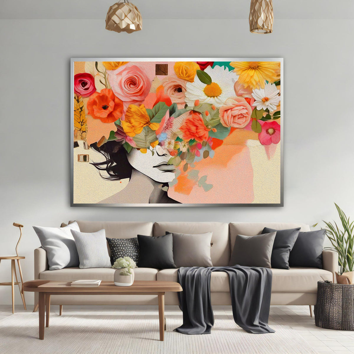 Canvas Painting - Portrait with Flowers