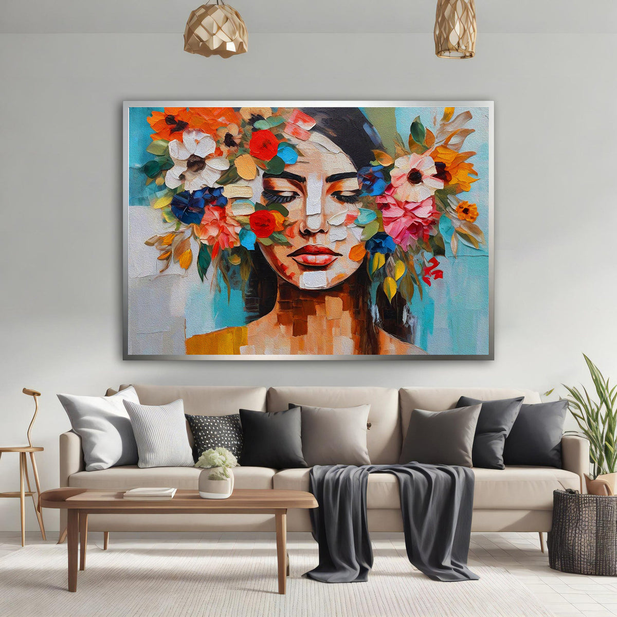 Canvas Painting - Portrait with Flowers