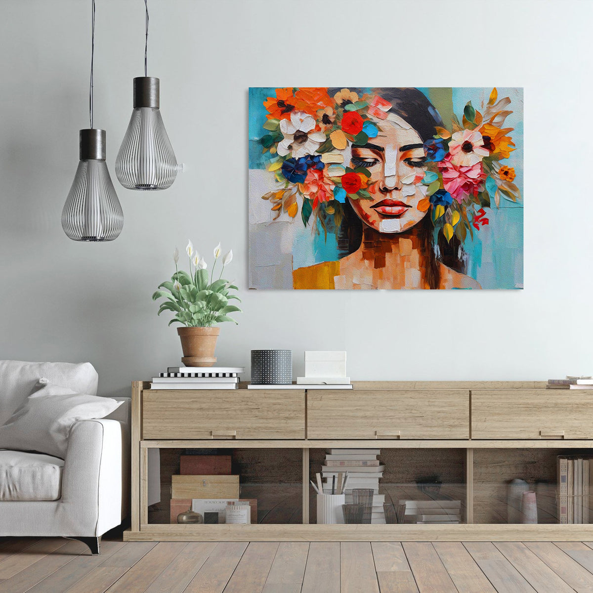 Canvas Painting - Portrait with Flowers