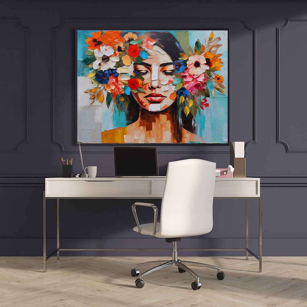 Canvas Painting - Portrait with Flowers
