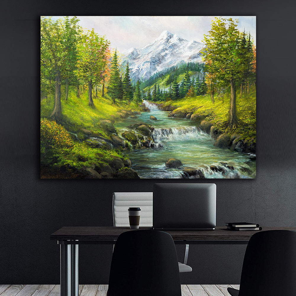 Canvas Painting - Landscape with Forest and Mountains