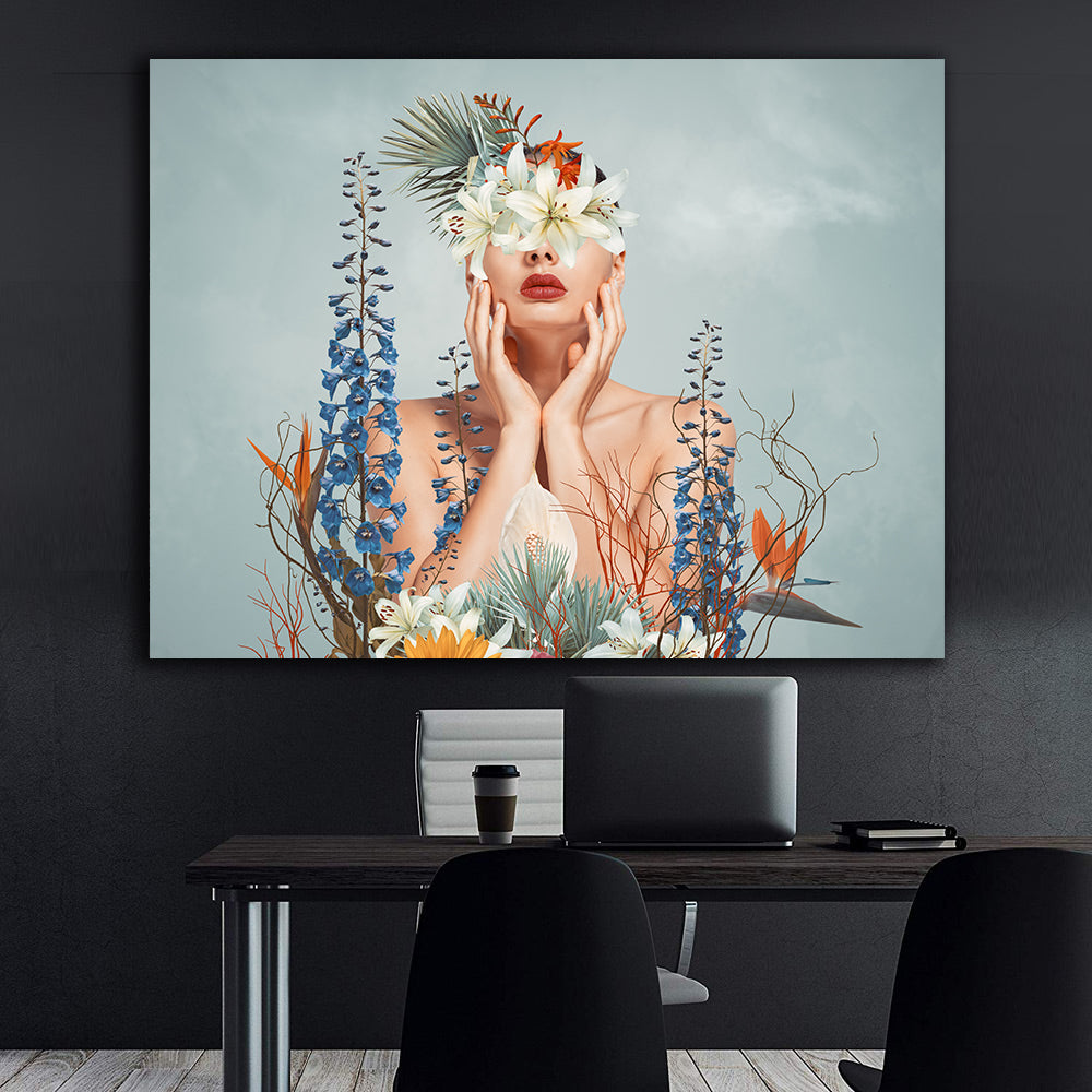 Canvas Painting - Portrait with Flowers