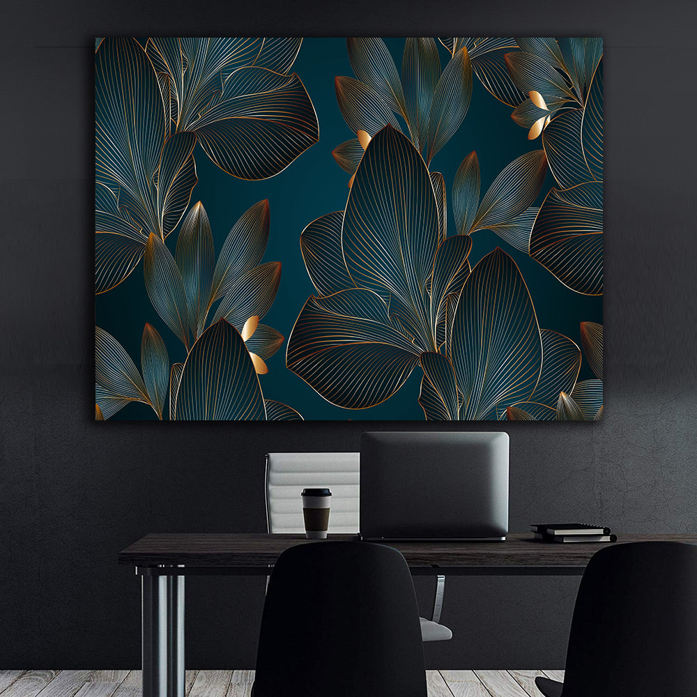 Canvas Painting - Green and Gold Leaves