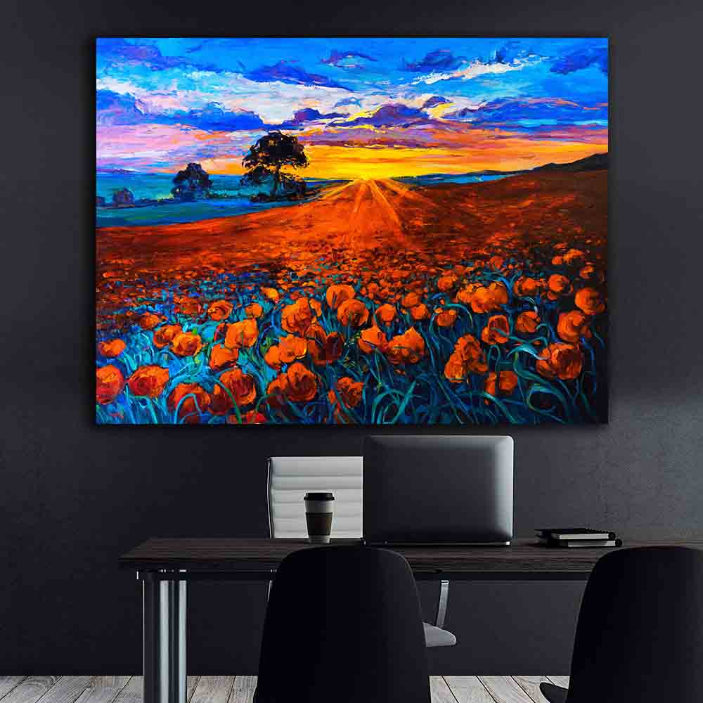 Canvas Painting - Field with red flowers