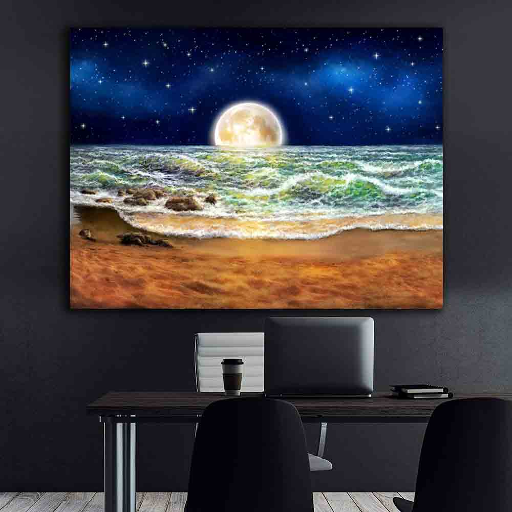 Canvas Painting - Moon over the sea