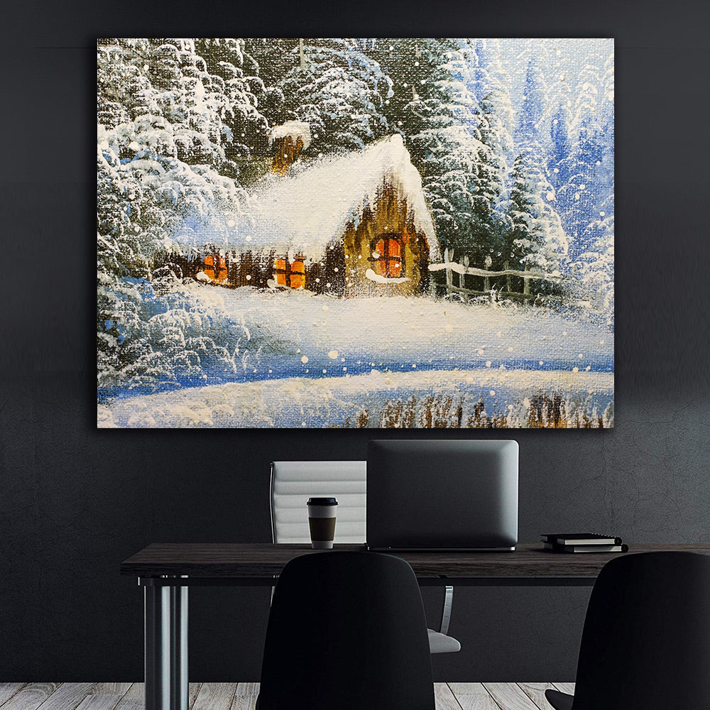 Canvas Painting - Little House in the Winter Forest