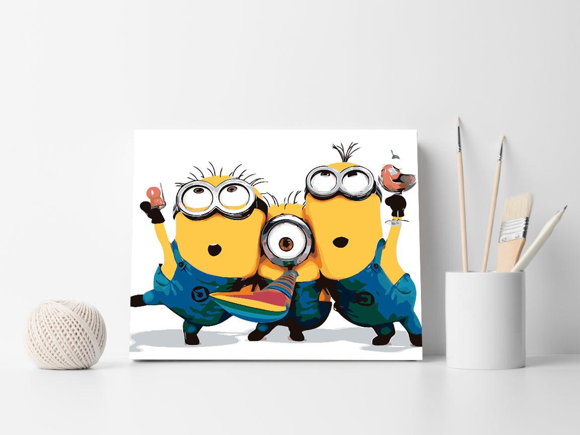 a couple of minions standing next to each other