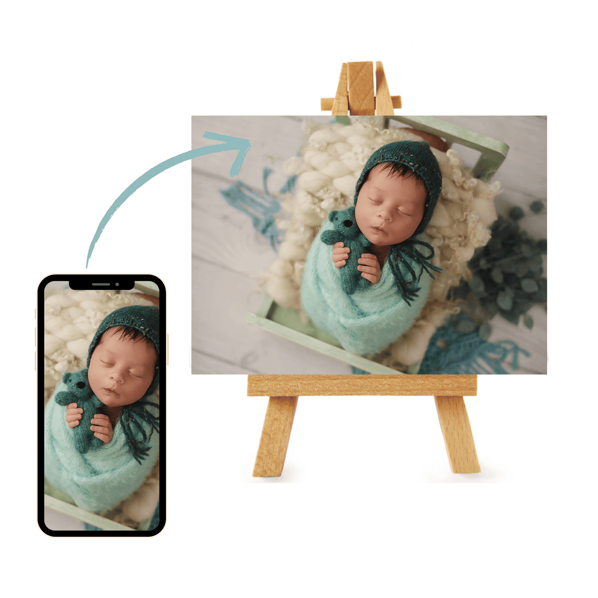 A personalized painting made by printing a chosen photo directly on canvas. The image is printed on high-quality canvas and can be mounted on an optional frame for framing.