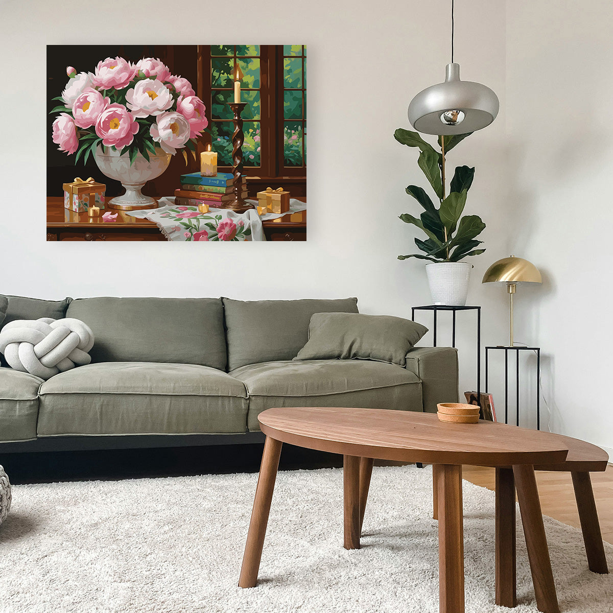 Рисуване по номера – Пиони в светлината на светилниците 7237