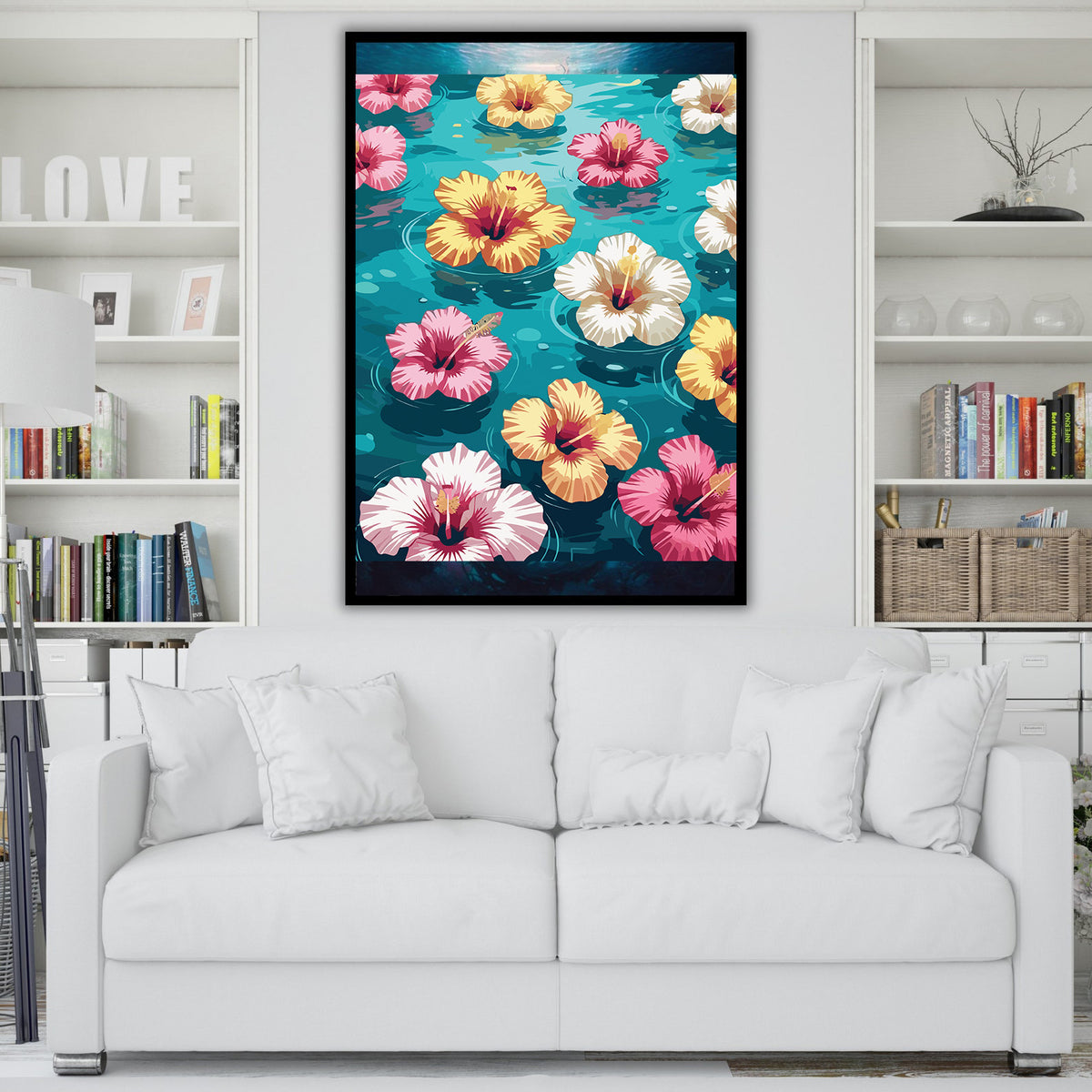 Pictura pe Numere – Hibiscus pe turcoaz 7167