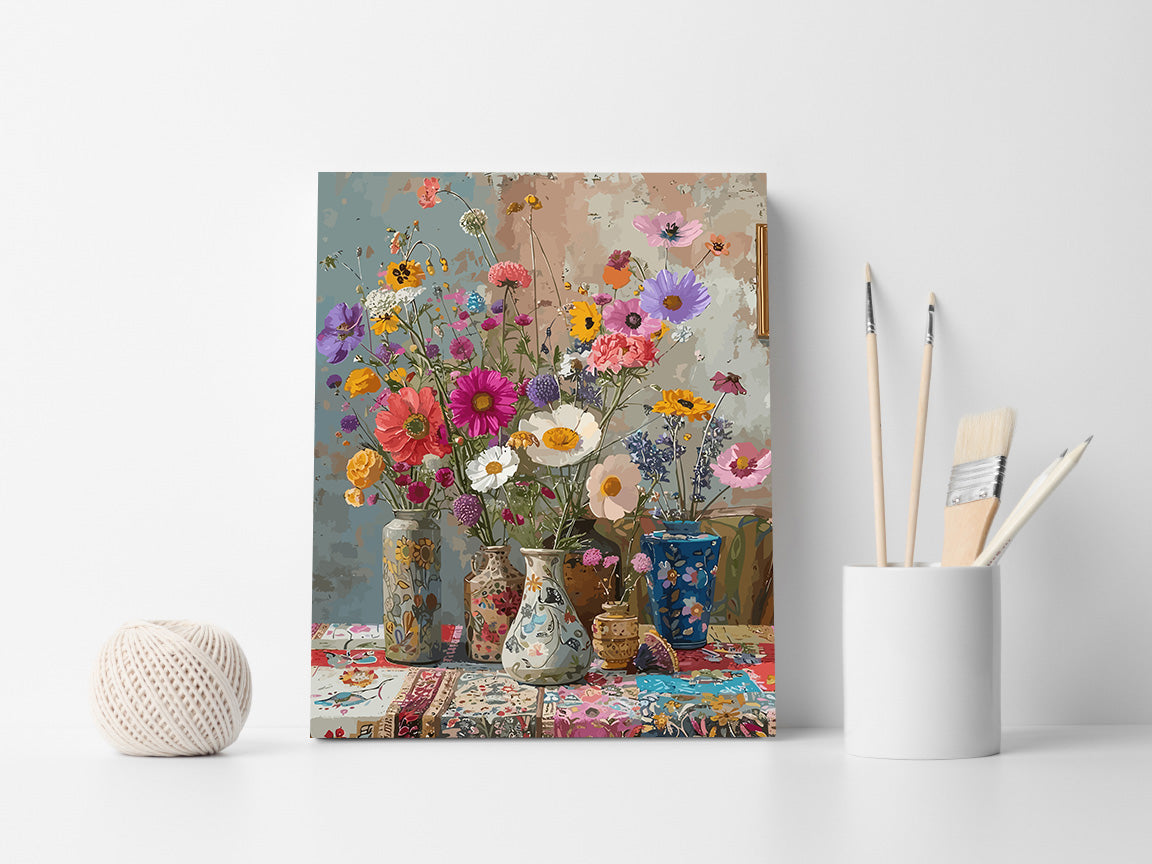 Pictura pe Numere Flori in Vaze 6512